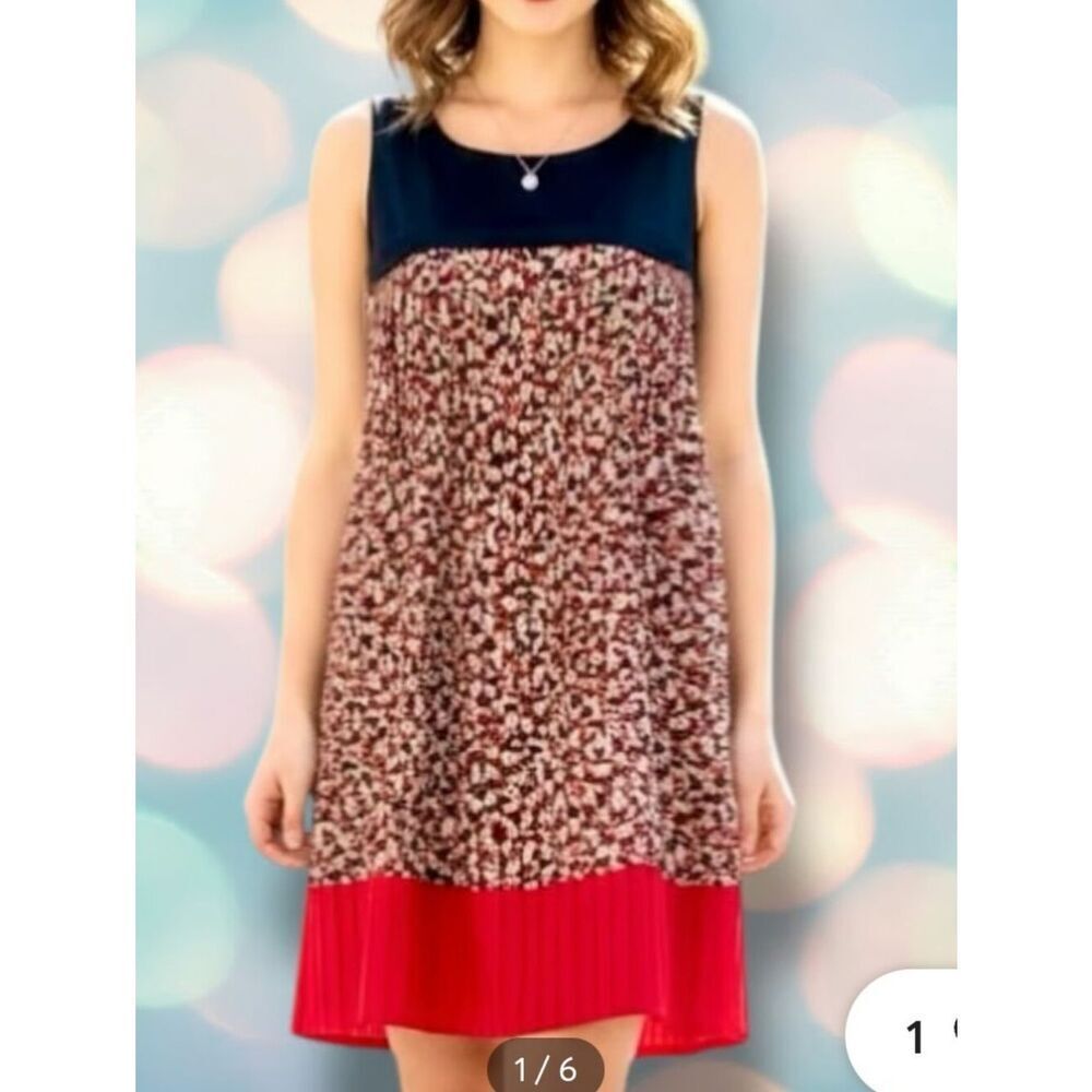 LOFT Red Floral Tank PLEATED Dress
